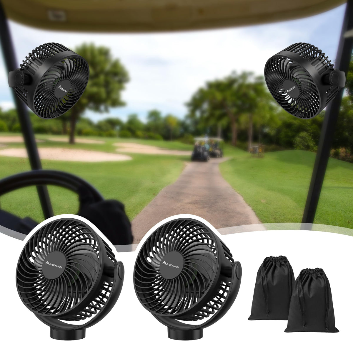 2-Pack Magnetic Golf Cart Fan Rechargeable, 12000mah Battery Operated Portable Fan With 3 Speeds, Led Lantern, Magnetic Base, Suitable For Ezgo Club Car Yamaha, Golf Cart & Cruise Ship Accessories - 2-Pack