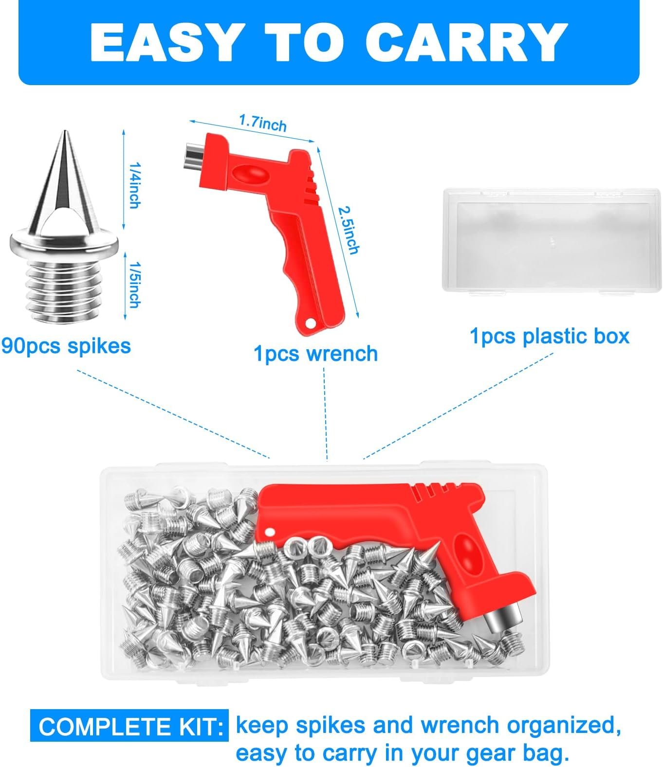 Track Spikes Golf Shoe Spikes 1/4 Inch Stainless Steel with Wrench (90-Pack)