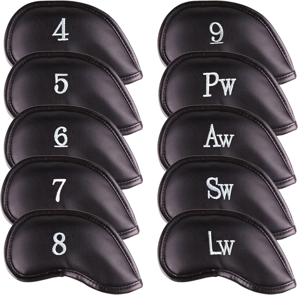 All Teed Up Premium Magnetic Leather Iron And Wedge Golf Club Head Covers | Set Of 10 | Fits Most Clubs | Embroidered Club Label On Both Sides Of Club Head Cover - 4-Lw (set Of 10 Covers)