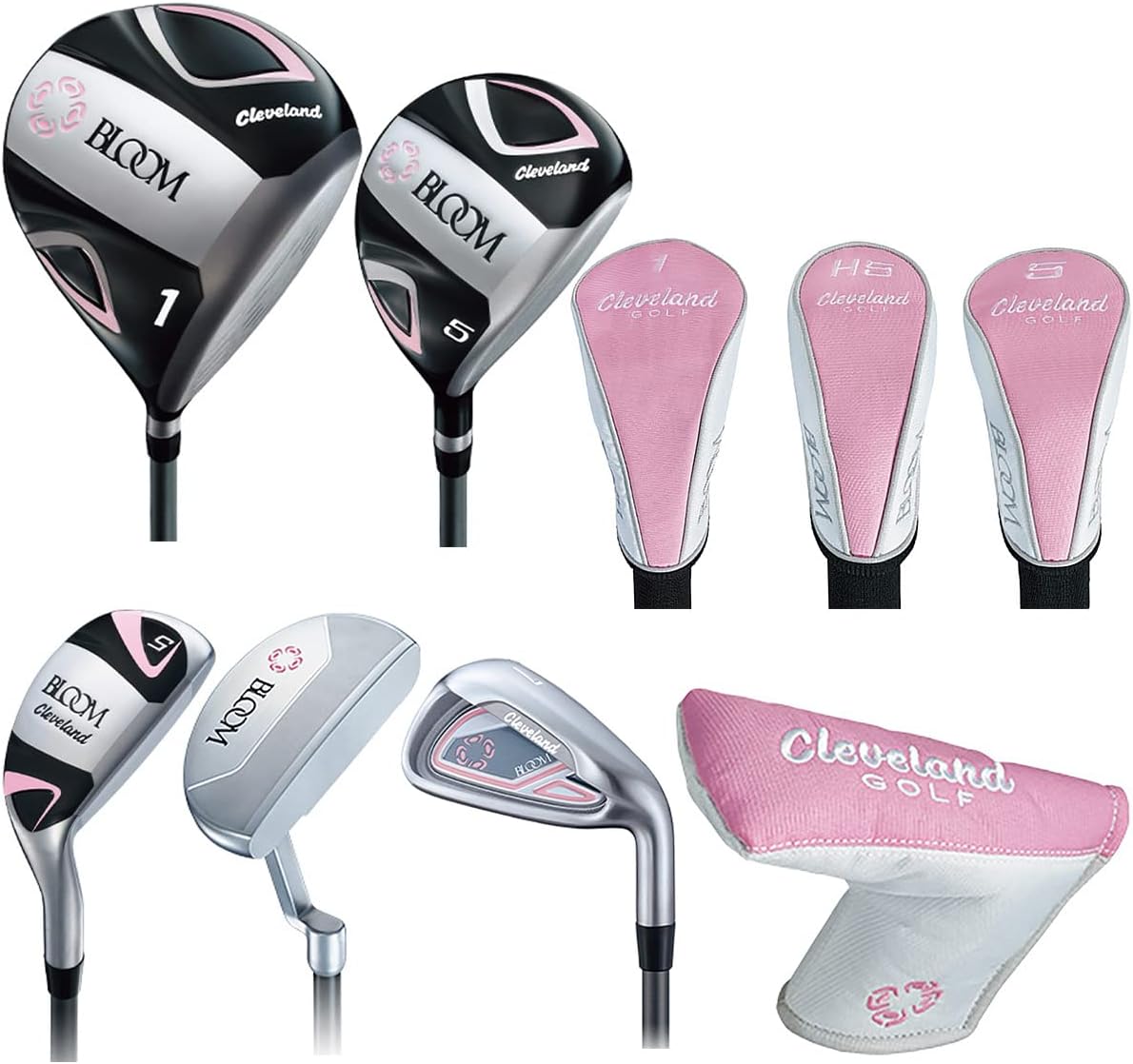 Cleveland Golf Women's Club Set Bloom Bloom Package Set 2022 Model (set Of 8), Carbon, Right, Flex: L - Without Caddy Bag