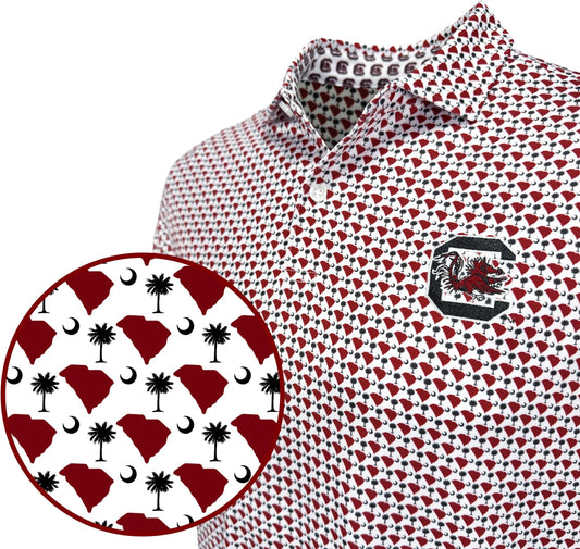 Collegiate Print Golf Shirt For Men - Officially Licensed Performance Polo - South Carolina Gamecocks