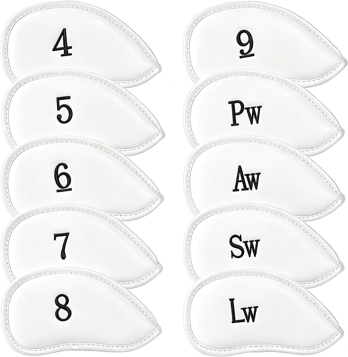 Double-Sided Embroidered Golf Iron Covers Magnetic Synthetic Leather For Left & Right-Handed Clubs. Waterproof, Scratch-Resistant, And Durable Daily Protection. - 10 Pack - White