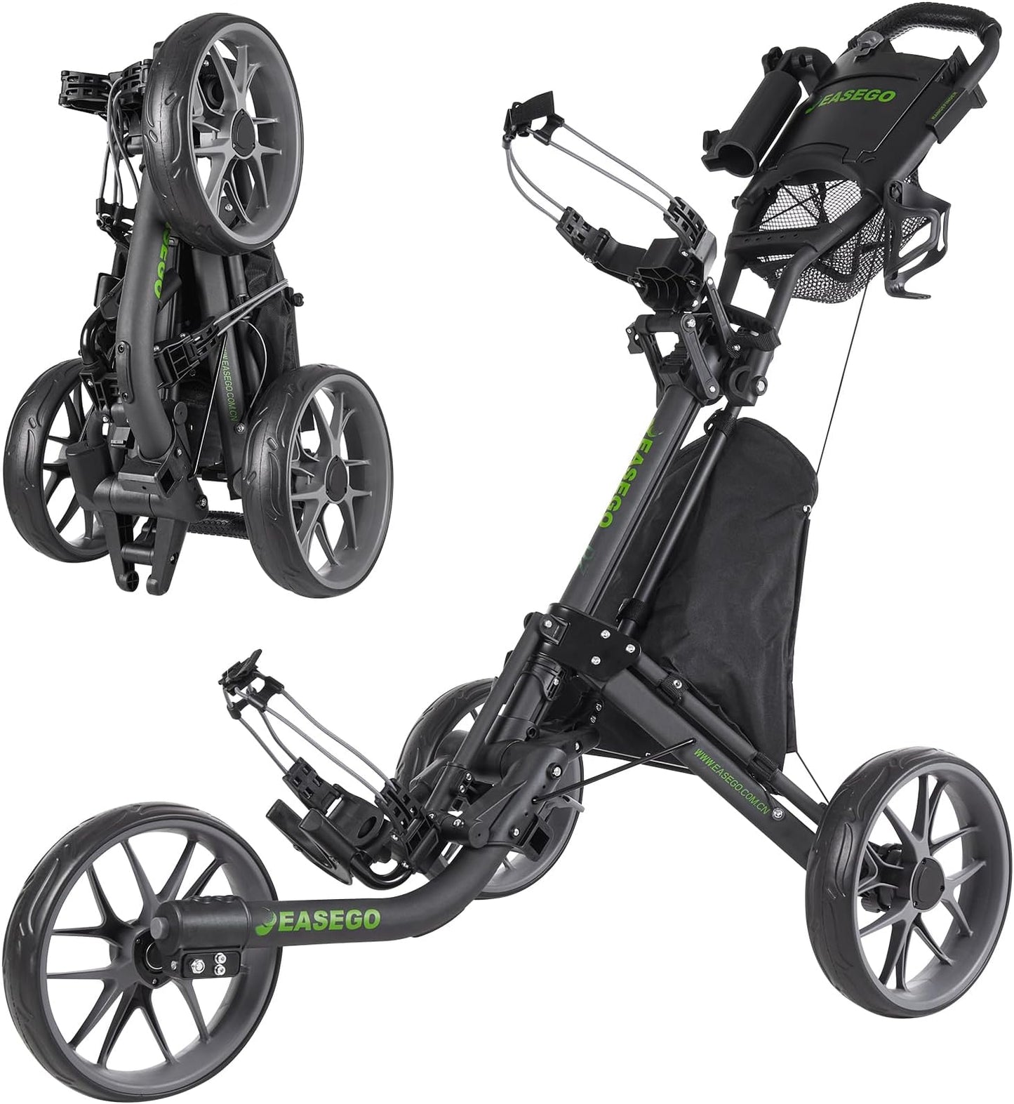 Easego Golf Push Cart 3 Wheel : Golf Bag Cart Foldable With Phone Holder/cup/umbrella Holder Compact Golf Pull Carts Quick Fold Golf Caddy Push Carts With Large Wheelbase For Different Terrain - Gray