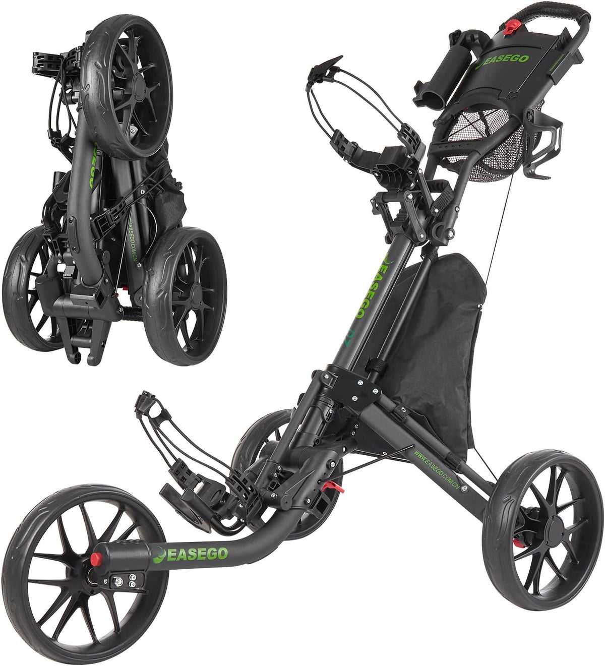 Easego Golf Push Cart 3 Wheel : Golf Bag Cart Foldable With Phone Holder/cup/umbrella Holder Compact Golf Pull Carts Quick Fold Golf Caddy Push Carts With Large Wheelbase For Different Terrain - Black