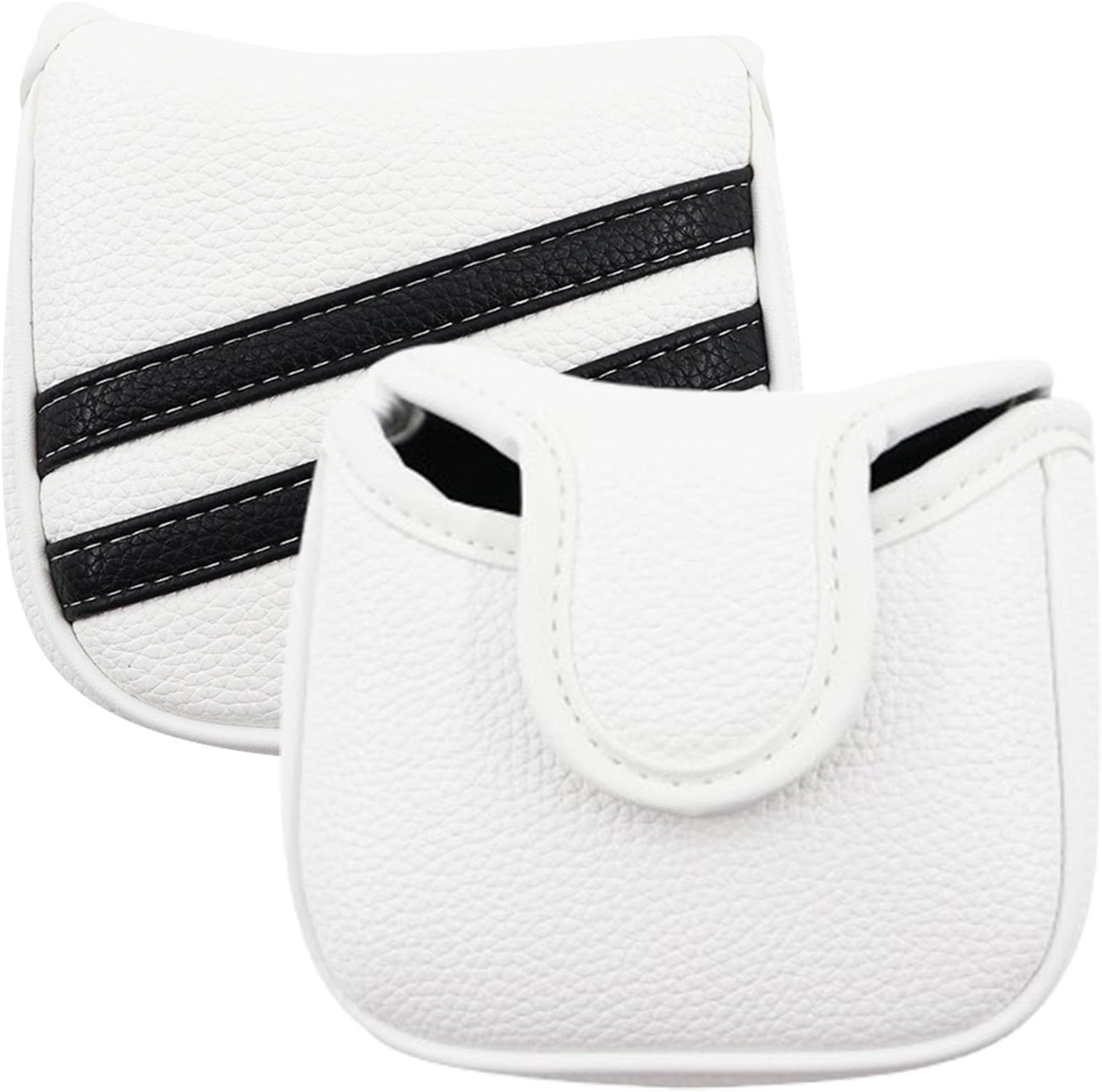 Golf Club Covers,4pcs Or 1pc Golf Headcovers For Woods And Driver Fairway Hybrids Women Men - Premium Pu Leather With Interchangeable Tags & Magnetic Blade And Mallet Putter Covers - Square Putter Cover - White