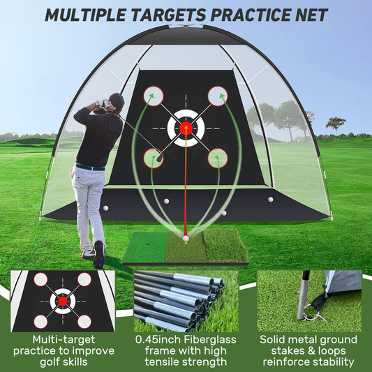 KLAODOT Golf Net with Practice Mat 10x7ft Hitting Net for Backyard Driving