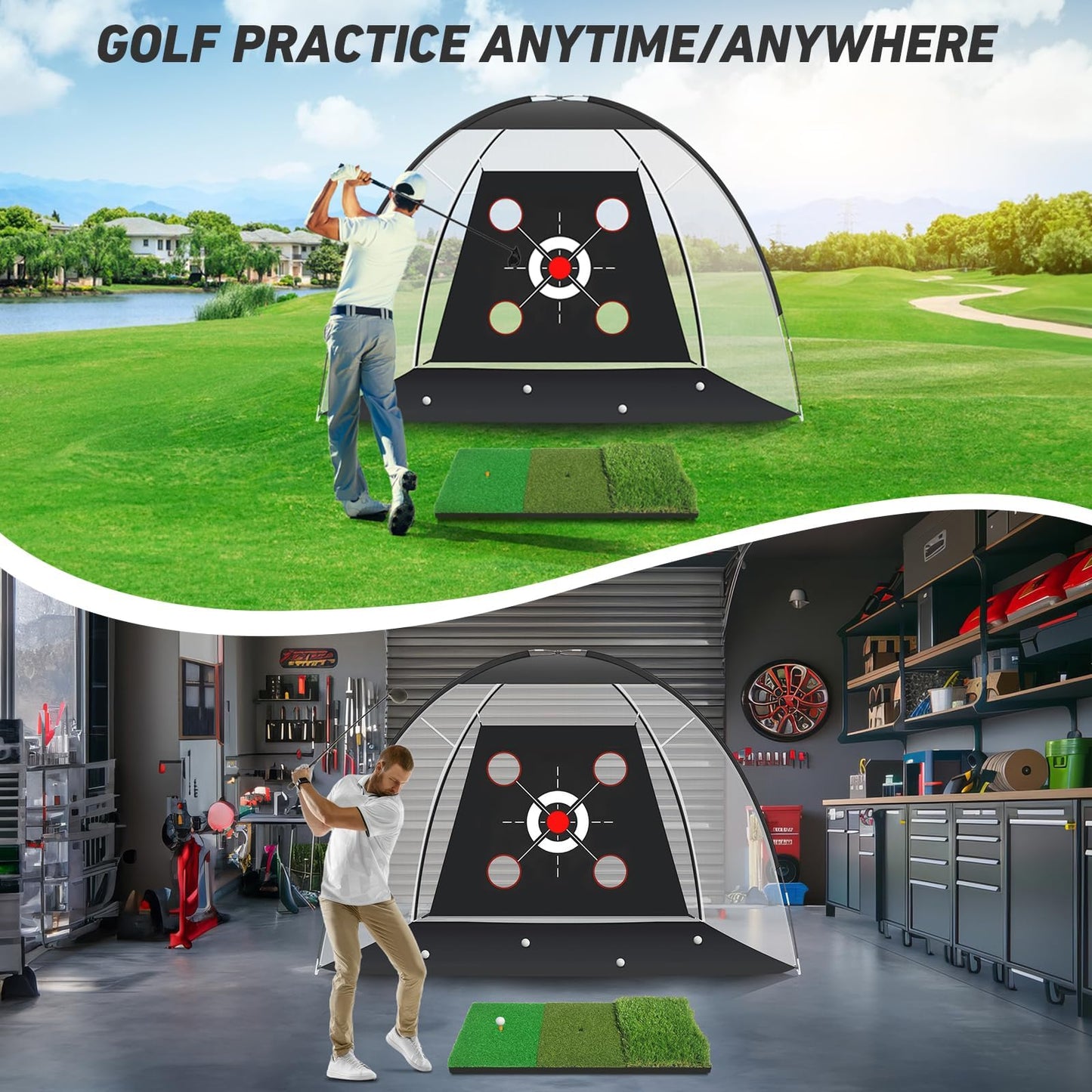 KLAODOT Golf Net with Practice Mat 10x7ft Hitting Net for Backyard Driving