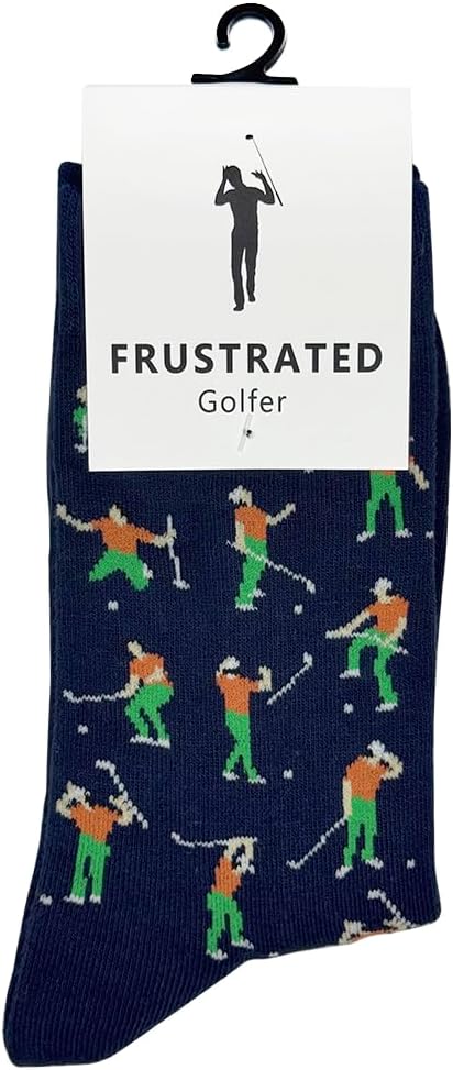 Kiomy Sock With Frustrated Golfer Design, Funny Golf Socks For Men, 1 Pair Per Pack - Size 8-13 - Navy Blue-Orange