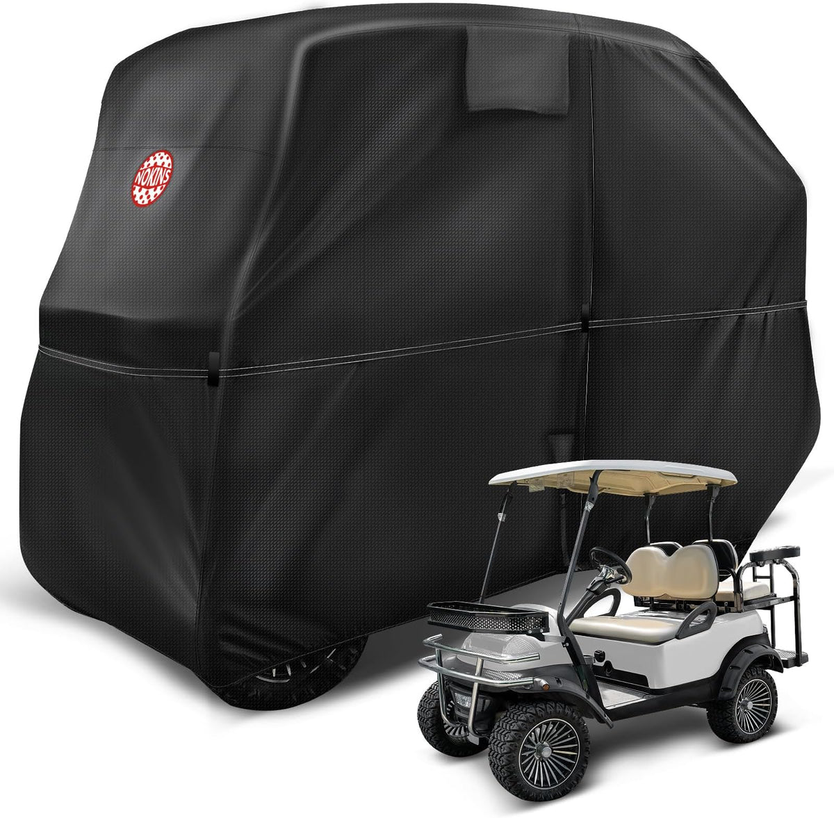 Nokins 420d Waterproof 2+2 Specialized Golf Cart Cover,oxford Fabric Cover Fit For Most Standard 2+2 Seater Golf Cart Ezgo, Club Car, Protects Your Car From Wind And Rain,black - Fit Most Standard 2+2 Seater Golf Cart