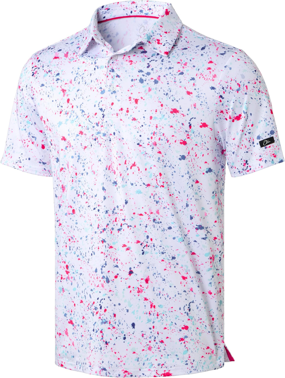 Obla Mens Golf Polo Shirts Short Sleeve Dry Fit Performance Moisture Wicking Casual Print Collared Golf Shirts For Men - White Colored Dots