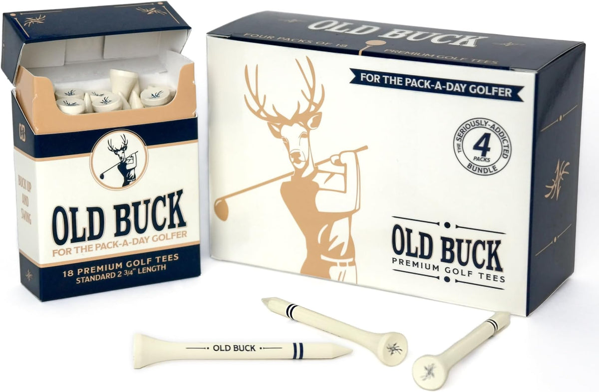Old Buck 2 3/4" Bamboo Golf Tees, Premium Wooden Driver Tees In Cigarette-Style Carton — 18 Tees — Novelty Golf Gift For Men, Dad & Groomsmen - 4 Pack (72 Tees)