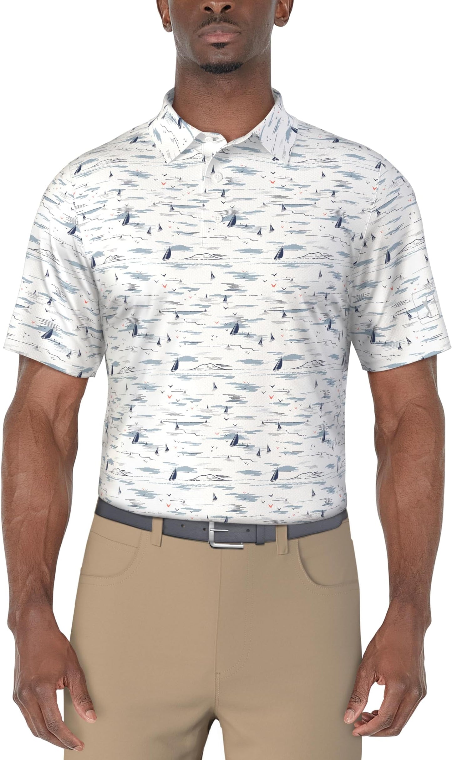 Pga Tour Men's Short Sleeve Printed Golf Polo Shirt (available In Big & Tall) - Nautical Bright White