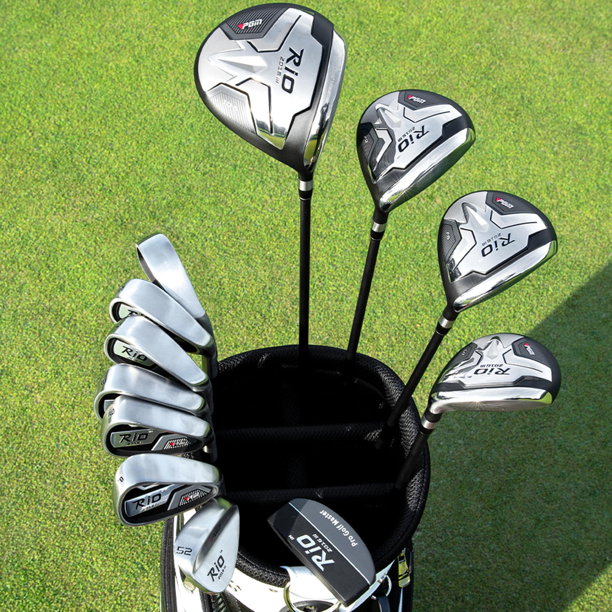 PGM Men's Complete Golf Club Set - 12 Pieces - Titanium Driver, Woods, Hybrid, Irons, Wedge & Putter with Stand Bag