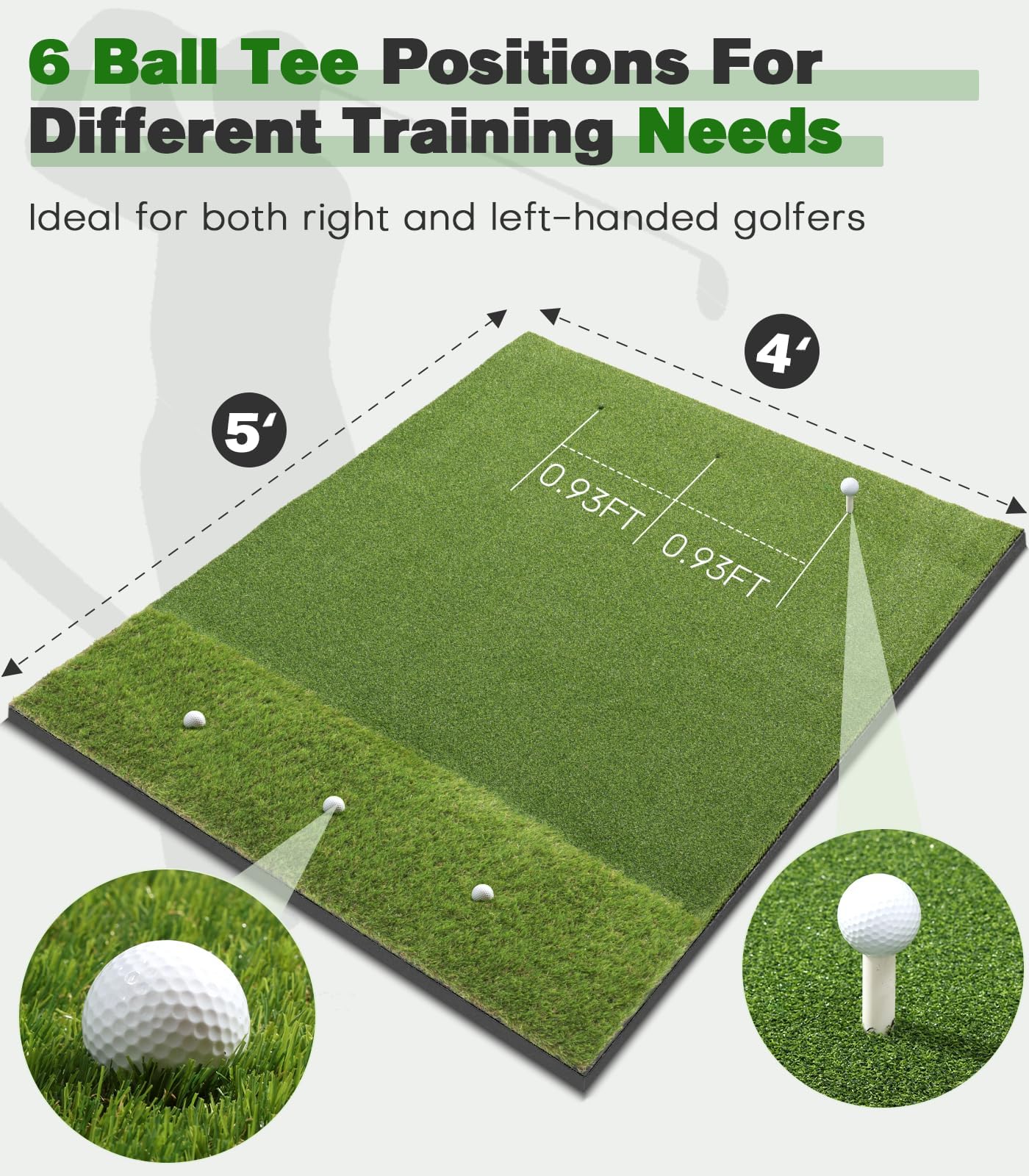 Ywitio Premium Dual-Turf Golf Hitting Mat 5x4ft with Thickened EVA Base for Indoor Outdoor Practice