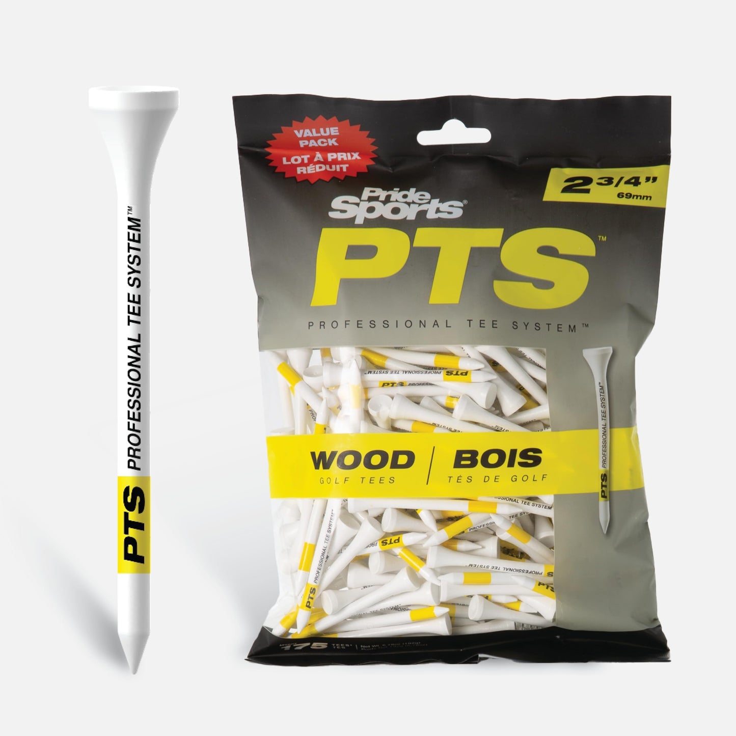 Pridesports Pts Wood Golf Tees | 135 Count, 3-1/4 Inch | #1 Wood Tee On Tour | Best For Drivers & Woods - 175 Count