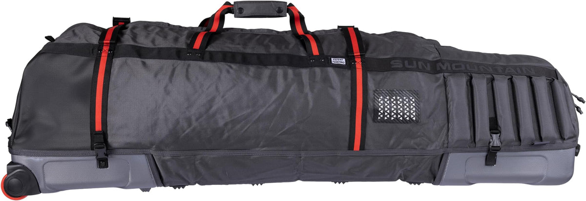 Sun Mountain Kube Golf Travel Bag - 2-Wheel Rolling System, Compact Folding For Easy Storage & Travel Convenience - Steel-Black-Rush Red