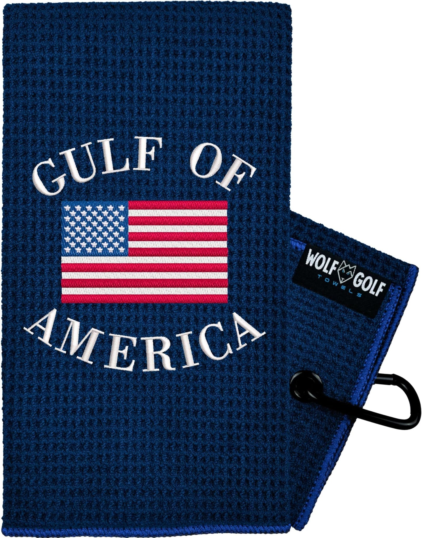 Wolf Golf Towels Gulf Of America Golf Towel | Embroidered Microfiber Funny Golf Accessories | Red Gulf Of America Towel - Gulf Of America - Navy Towel