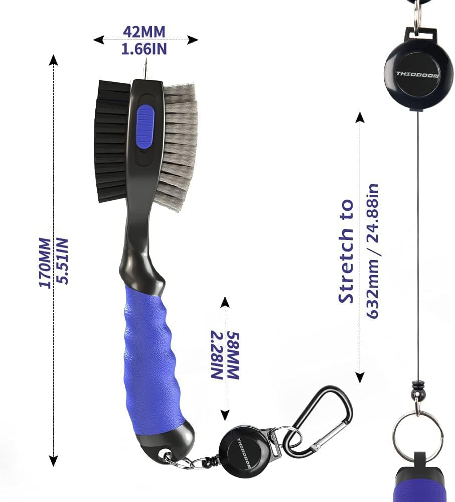 2 Pack Golf Club Brushes And Groove Cleaner 2 Ft Retractable Zipline Carabiner Golf Brush Head With Retractable Spike Comfortable Grip Golf Club Cleaner - 2pcs Black & Blue