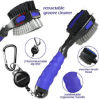 2 Pack Golf Club Brushes And Groove Cleaner 2 Ft Retractable Zipline Carabiner Golf Brush Head With Retractable Spike Comfortable Grip Golf Club Cleaner - 2pcs Black & Blue