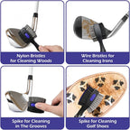 2 Pack Golf Club Brushes And Groove Cleaner 2 Ft Retractable Zipline Carabiner Golf Brush Head With Retractable Spike Comfortable Grip Golf Club Cleaner - 2pcs Black & Blue