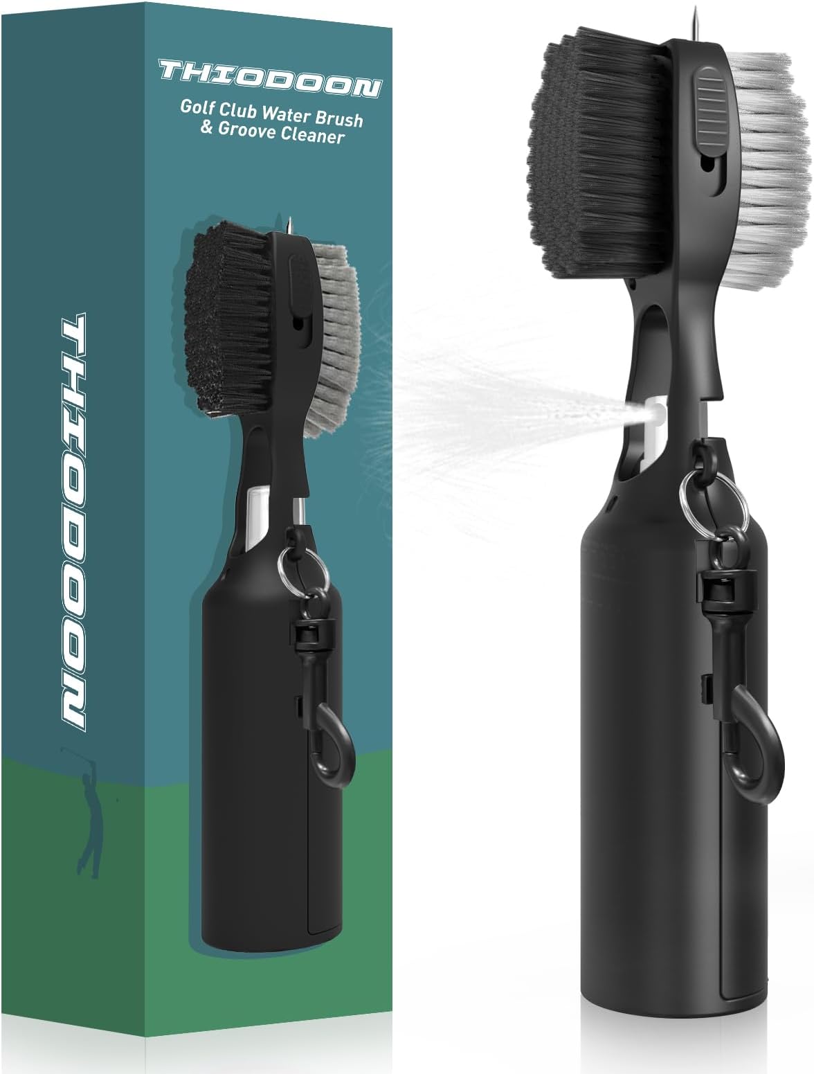 2 Pack Golf Club Brushes And Groove Cleaner 2 Ft Retractable Zipline Carabiner Golf Brush Head With Retractable Spike Comfortable Grip Golf Club Cleaner - Pro Golf Club Brush