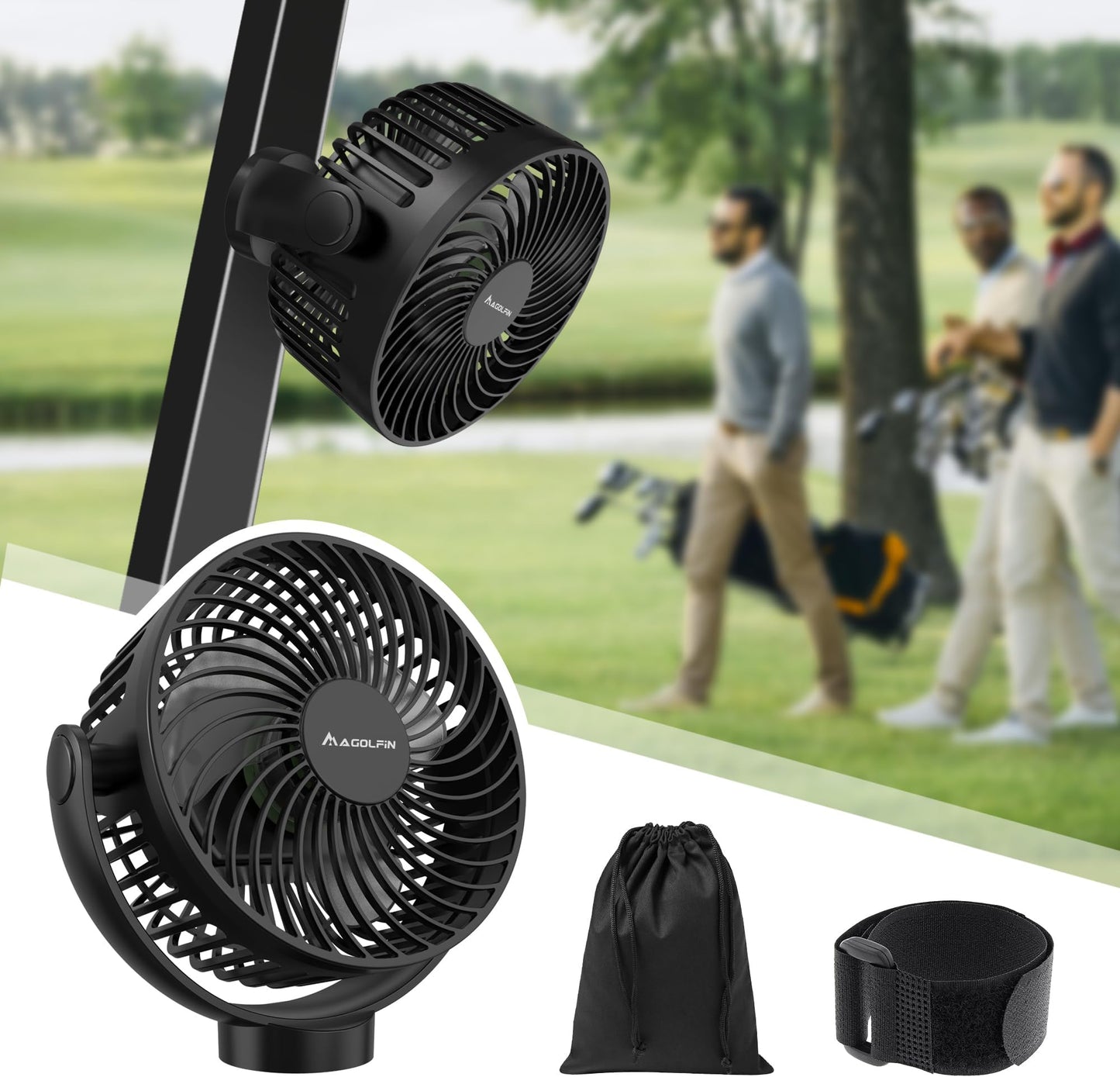 2-Pack Magnetic Golf Cart Fan Rechargeable, 12000mah Battery Operated Portable Fan With 3 Speeds, Led Lantern, Magnetic Base, Suitable For Ezgo Club Car Yamaha, Golf Cart & Cruise Ship Accessories - 1-Pack