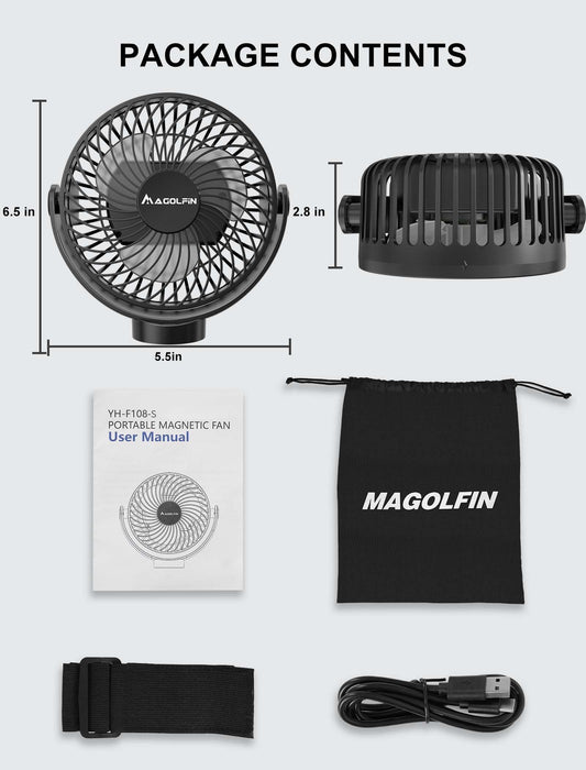 2-Pack Magnetic Golf Cart Fan Rechargeable, 12000mah Battery Operated Portable Fan With 3 Speeds, Led Lantern, Magnetic Base, Suitable For Ezgo Club Car Yamaha, Golf Cart & Cruise Ship Accessories - 2-Pack