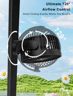 2-Pack Magnetic Golf Cart Fan Rechargeable, 12000mah Battery Operated Portable Fan With 3 Speeds, Led Lantern, Magnetic Base, Suitable For Ezgo Club Car Yamaha, Golf Cart & Cruise Ship Accessories - 2-Pack