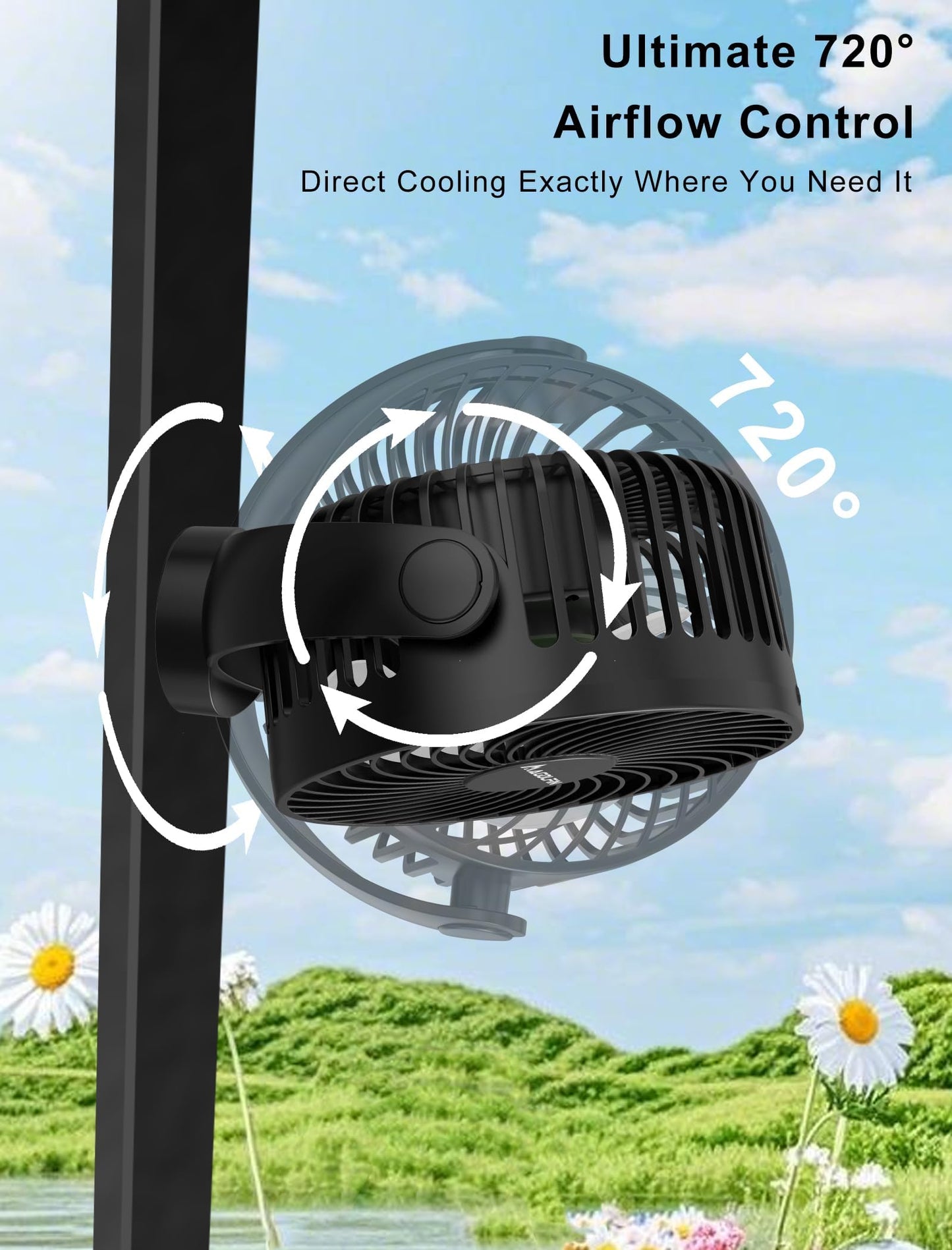2-Pack Magnetic Golf Cart Fan Rechargeable, 12000mah Battery Operated Portable Fan With 3 Speeds, Led Lantern, Magnetic Base, Suitable For Ezgo Club Car Yamaha, Golf Cart & Cruise Ship Accessories - 2-Pack