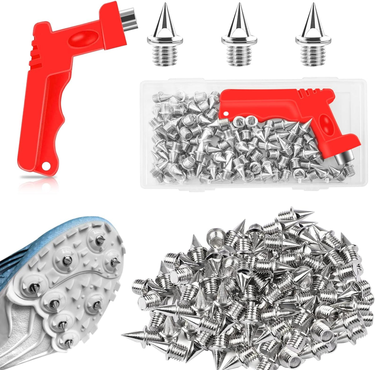 Track Spikes Golf Shoe Spikes 1/4 Inch Stainless Steel with Wrench (90-Pack)