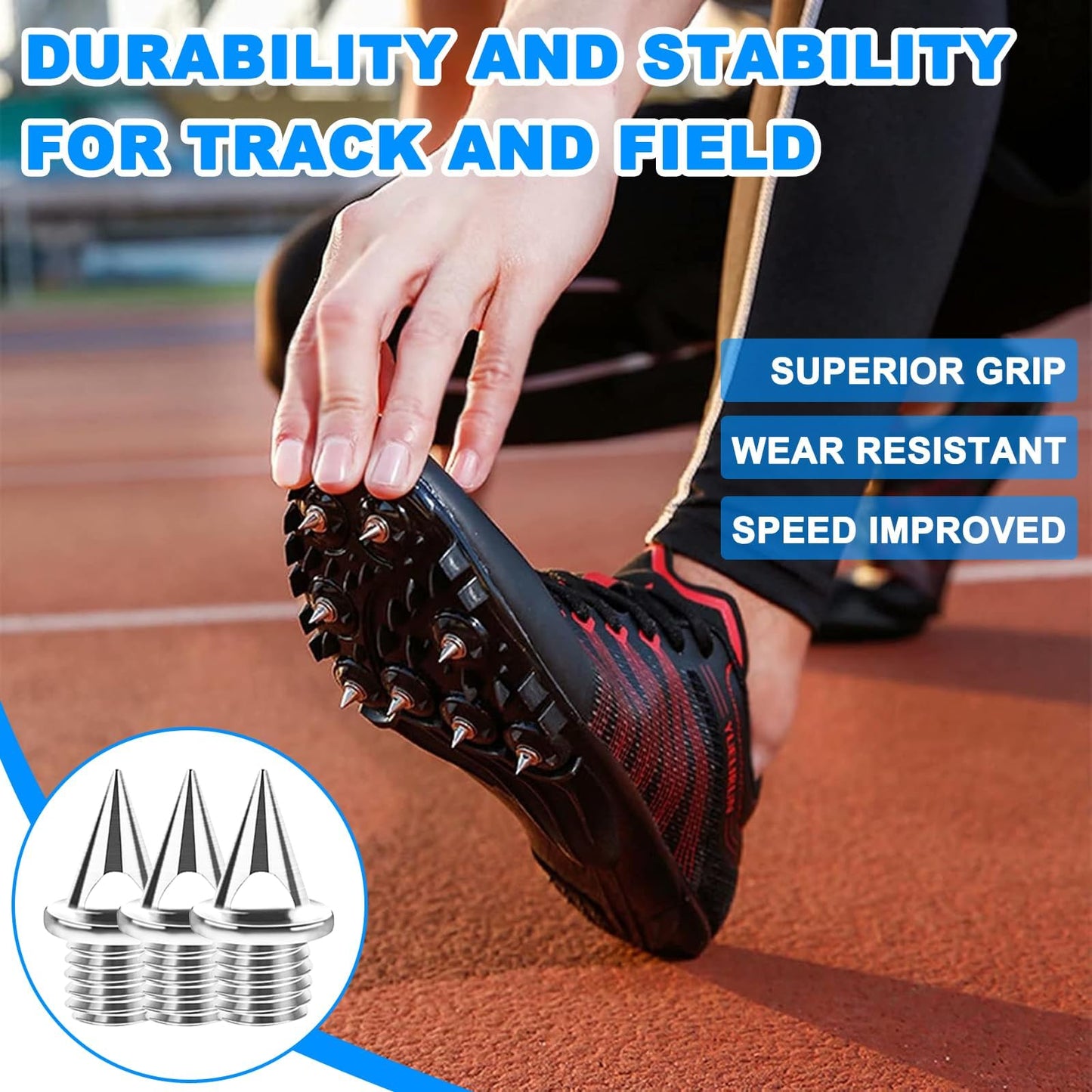 Track Spikes Golf Shoe Spikes 1/4 Inch Stainless Steel with Wrench (90-Pack)