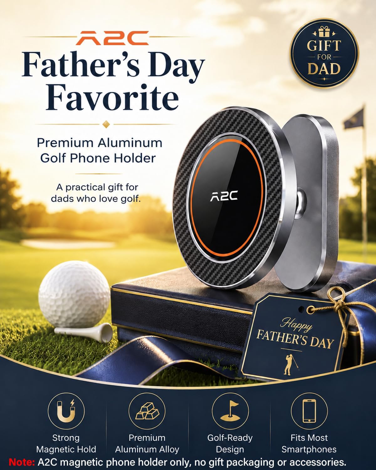A2c Alloy Magnetic Golf Cart Phone Holder For Magsafe Iphone, Unique Fathers Day Golf Gifts For Men Dad Him Husband Ladies Her Golfers, Golf Accessories Essentials Gadgets Fits Ezgo, Club Car, Yamaha - Iron Gray