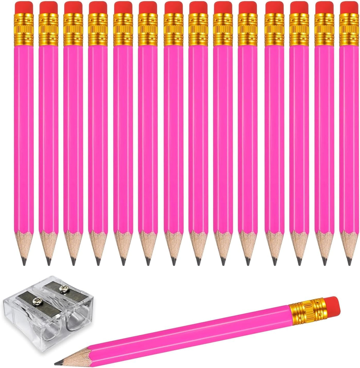 Adhere 25pcs Golf Pencils With Eraser Hexagon Wooden Pencils Graphite 2b For Golf Event Scoring,classroom,wedding,company Meetings,pew, Pocket (pink) - Rose Red