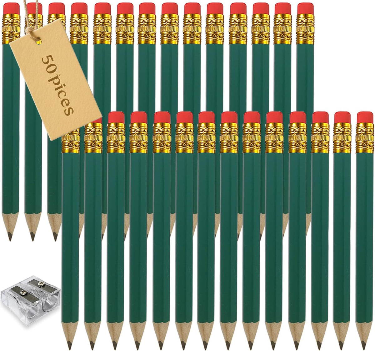 Adhere 25pcs Golf Pencils With Eraser Hexagon Wooden Pencils Graphite 2b For Golf Event Scoring,classroom,wedding,company Meetings,pew, Pocket (pink) - Green・50pcs