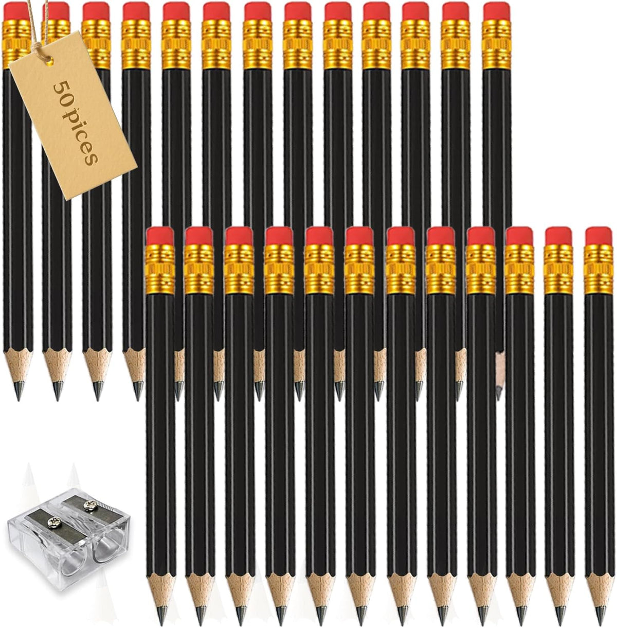Adhere 25pcs Golf Pencils With Eraser Hexagon Wooden Pencils Graphite 2b For Golf Event Scoring,classroom,wedding,company Meetings,pew, Pocket (pink) - Black・50pcs