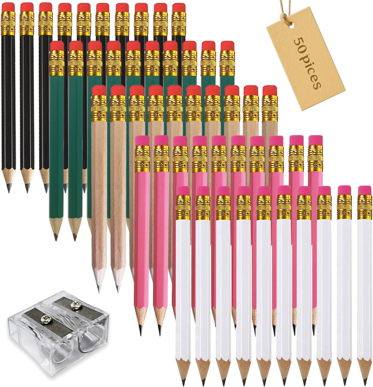Adhere 25pcs Golf Pencils With Eraser Hexagon Wooden Pencils Graphite 2b For Golf Event Scoring,classroom,wedding,company Meetings,pew, Pocket (pink) - Z-Black・white・green・pink・nature・50pcs