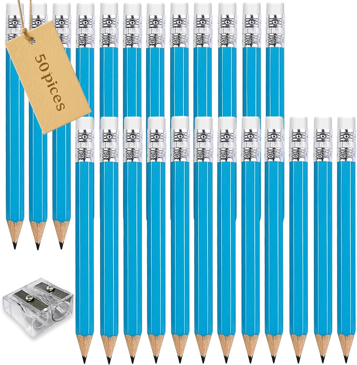 Adhere 25pcs Golf Pencils With Eraser Hexagon Wooden Pencils Graphite 2b For Golf Event Scoring,classroom,wedding,company Meetings,pew, Pocket (pink) - Light Blue・50pcs