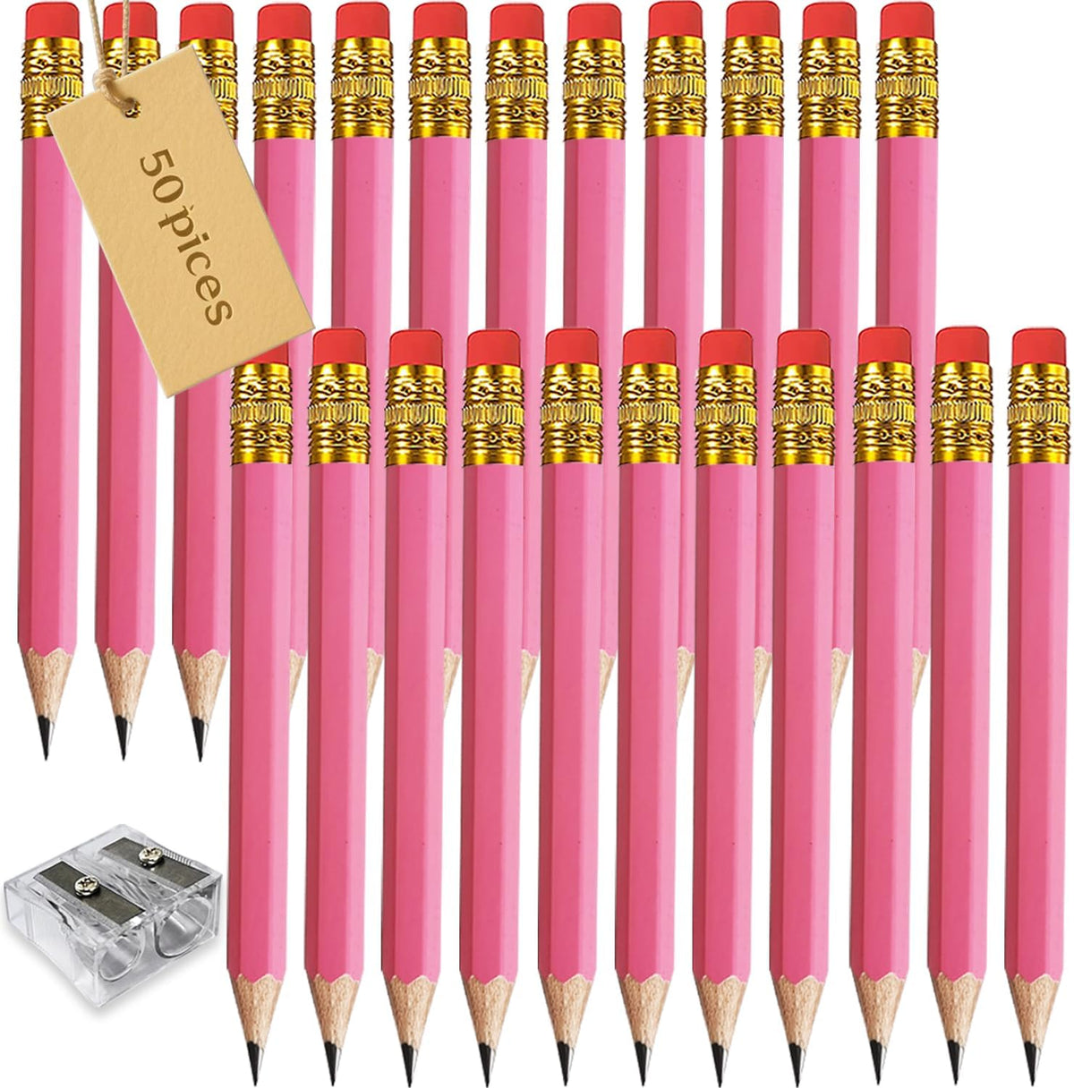 Adhere 25pcs Golf Pencils With Eraser Hexagon Wooden Pencils Graphite 2b For Golf Event Scoring,classroom,wedding,company Meetings,pew, Pocket (pink) - Pink・50pcs