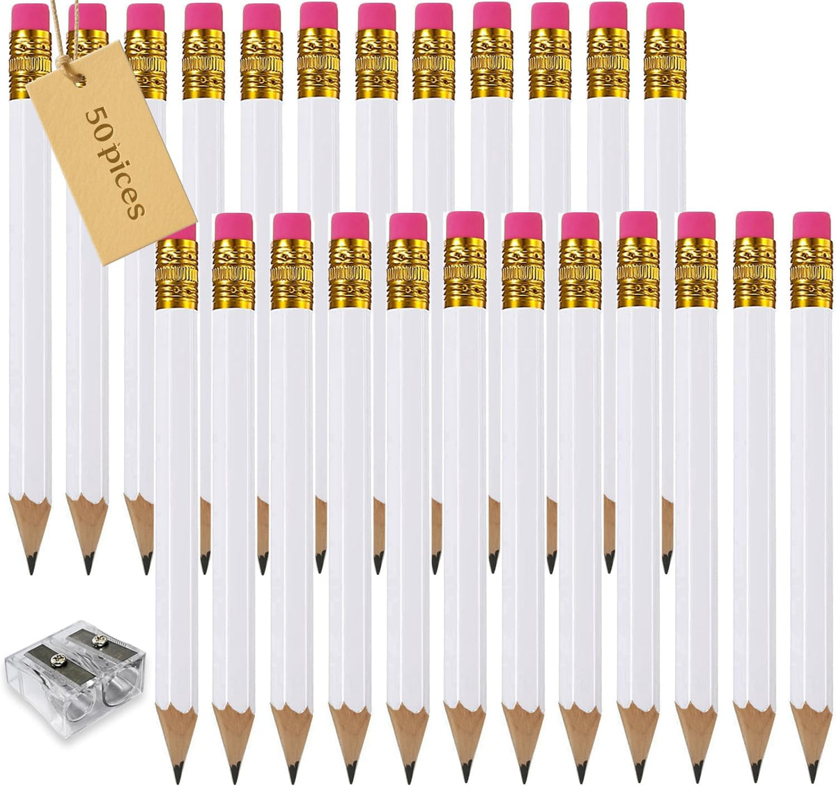 Adhere 25pcs Golf Pencils With Eraser Hexagon Wooden Pencils Graphite 2b For Golf Event Scoring,classroom,wedding,company Meetings,pew, Pocket (pink) - Z-White・hexagon・50pcs