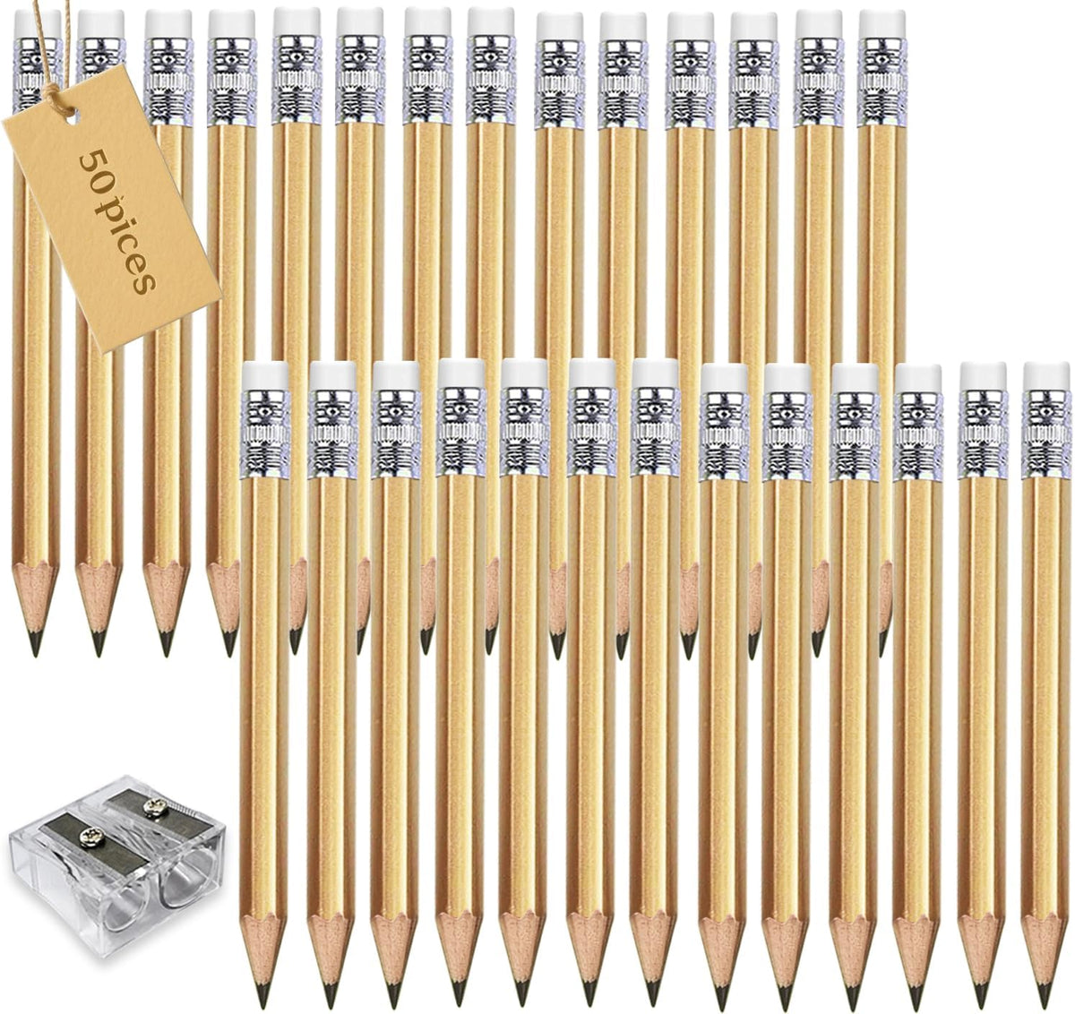 Adhere 25pcs Golf Pencils With Eraser Hexagon Wooden Pencils Graphite 2b For Golf Event Scoring,classroom,wedding,company Meetings,pew, Pocket (pink) - Gold・50pcs