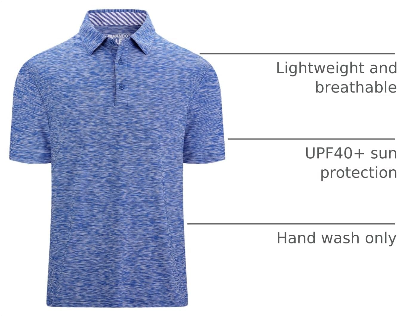 Alex Vando Mens Golf Shirt Moisture Wicking Quick-Dry Short Sleeve Polo | Upf40,soft & Stretch,sweat Resistant,multi-Scene Sports & Office Apparel - Blue