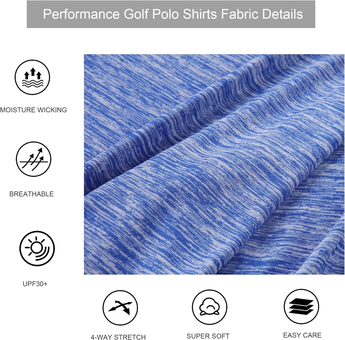 Alex Vando Mens Golf Shirt Moisture Wicking Quick-Dry Short Sleeve Polo | Upf40,soft & Stretch,sweat Resistant,multi-Scene Sports & Office Apparel - Blue