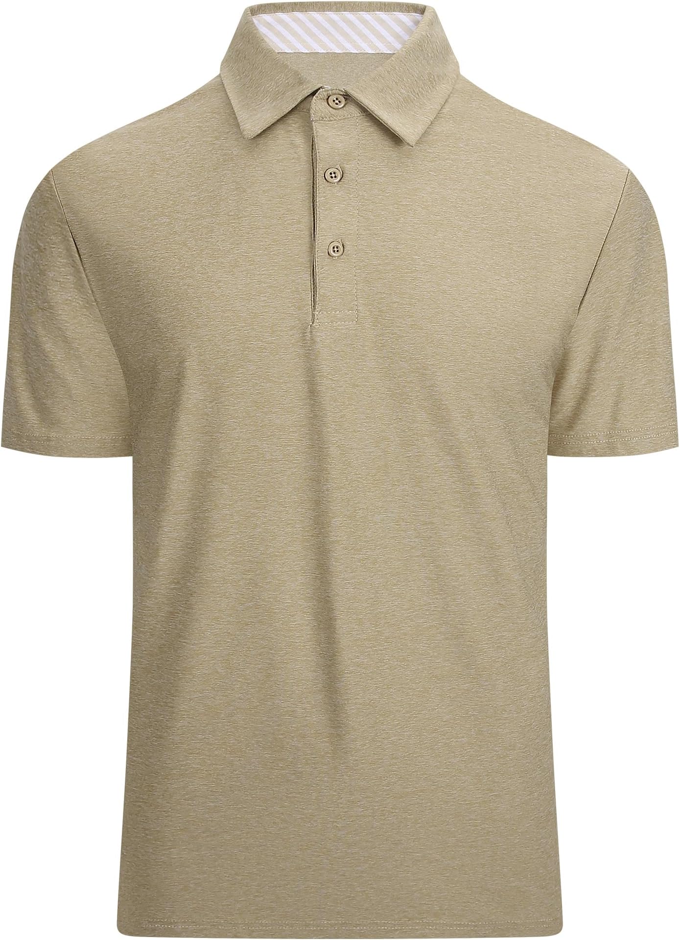 Alex Vando Mens Golf Shirt Moisture Wicking Quick-Dry Short Sleeve Polo | Upf40,soft & Stretch,sweat Resistant,multi-Scene Sports & Office Apparel - Khaki