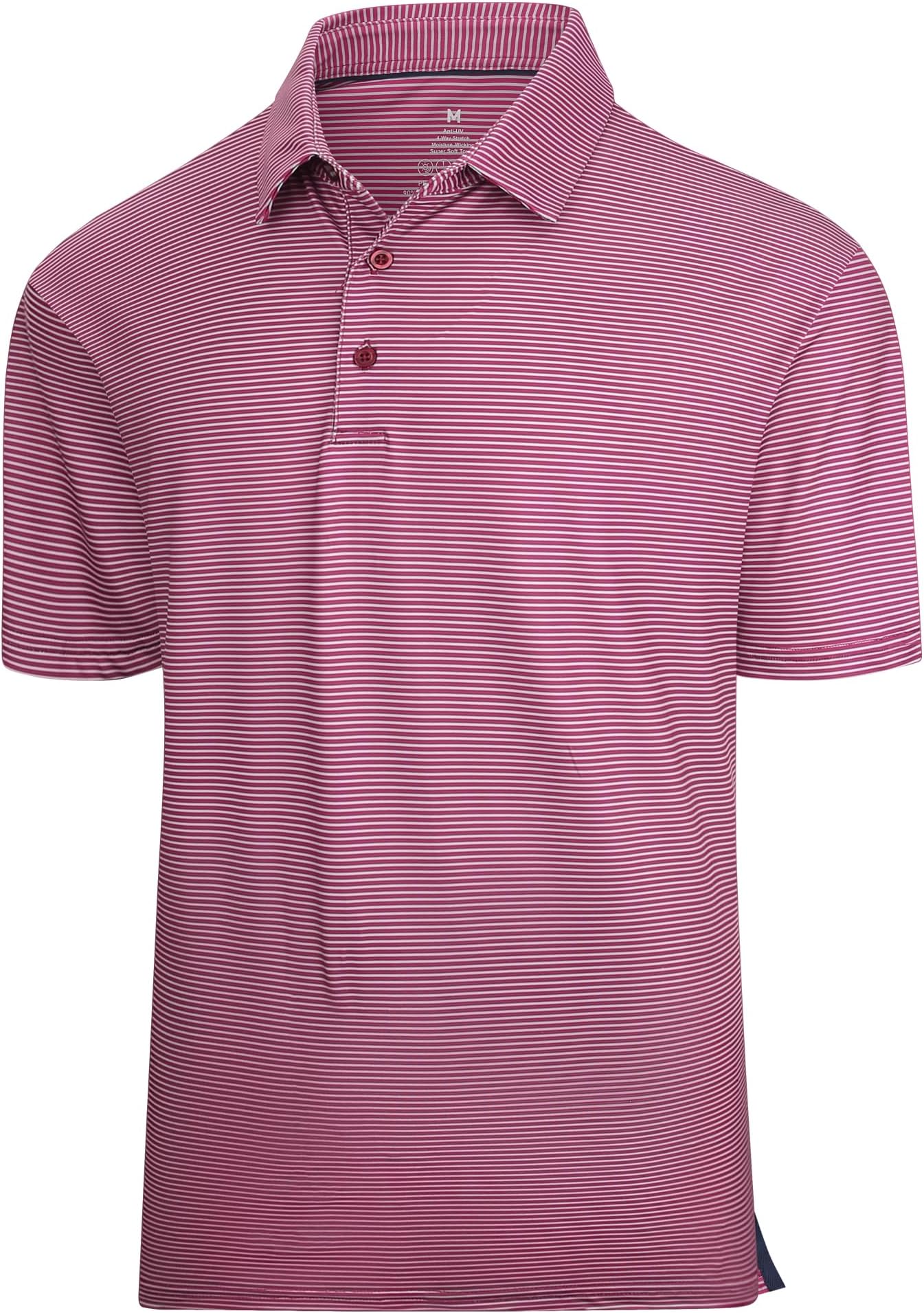 Alex Vando Mens Golf Shirt Moisture Wicking Quick-Dry Short Sleeve Polo | Upf40,soft & Stretch,sweat Resistant,multi-Scene Sports & Office Apparel - Red Stripe 215