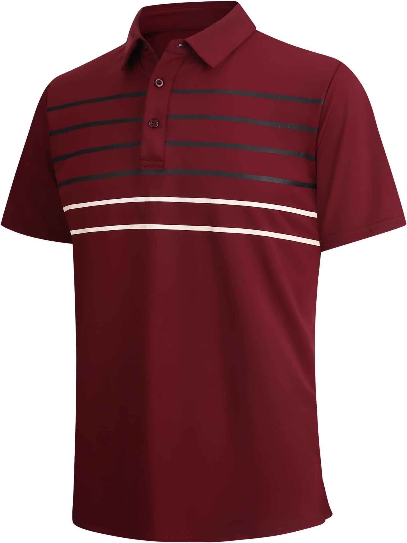Alex Vando Mens Golf Shirt Moisture Wicking Quick-Dry Short Sleeve Polo | Upf40,soft & Stretch,sweat Resistant,multi-Scene Sports & Office Apparel - Burgundy Stripe 87
