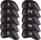All Teed Up Premium Magnetic Leather Iron And Wedge Golf Club Head Covers | Set Of 10 | Fits Most Clubs | Embroidered Club Label On Both Sides Of Club Head Cover - 4-Lw (set Of 10 Covers)