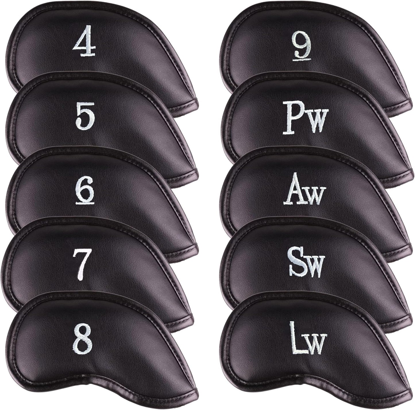 All Teed Up Premium Magnetic Leather Iron And Wedge Golf Club Head Covers | Set Of 10 | Fits Most Clubs | Embroidered Club Label On Both Sides Of Club Head Cover - 4-Lw (set Of 10 Covers)