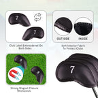 All Teed Up Premium Magnetic Leather Iron And Wedge Golf Club Head Covers | Set Of 10 | Fits Most Clubs | Embroidered Club Label On Both Sides Of Club Head Cover - 4-Lw (set Of 10 Covers)