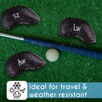 All Teed Up Premium Magnetic Leather Iron And Wedge Golf Club Head Covers | Set Of 10 | Fits Most Clubs | Embroidered Club Label On Both Sides Of Club Head Cover - 4-Lw (set Of 10 Covers)