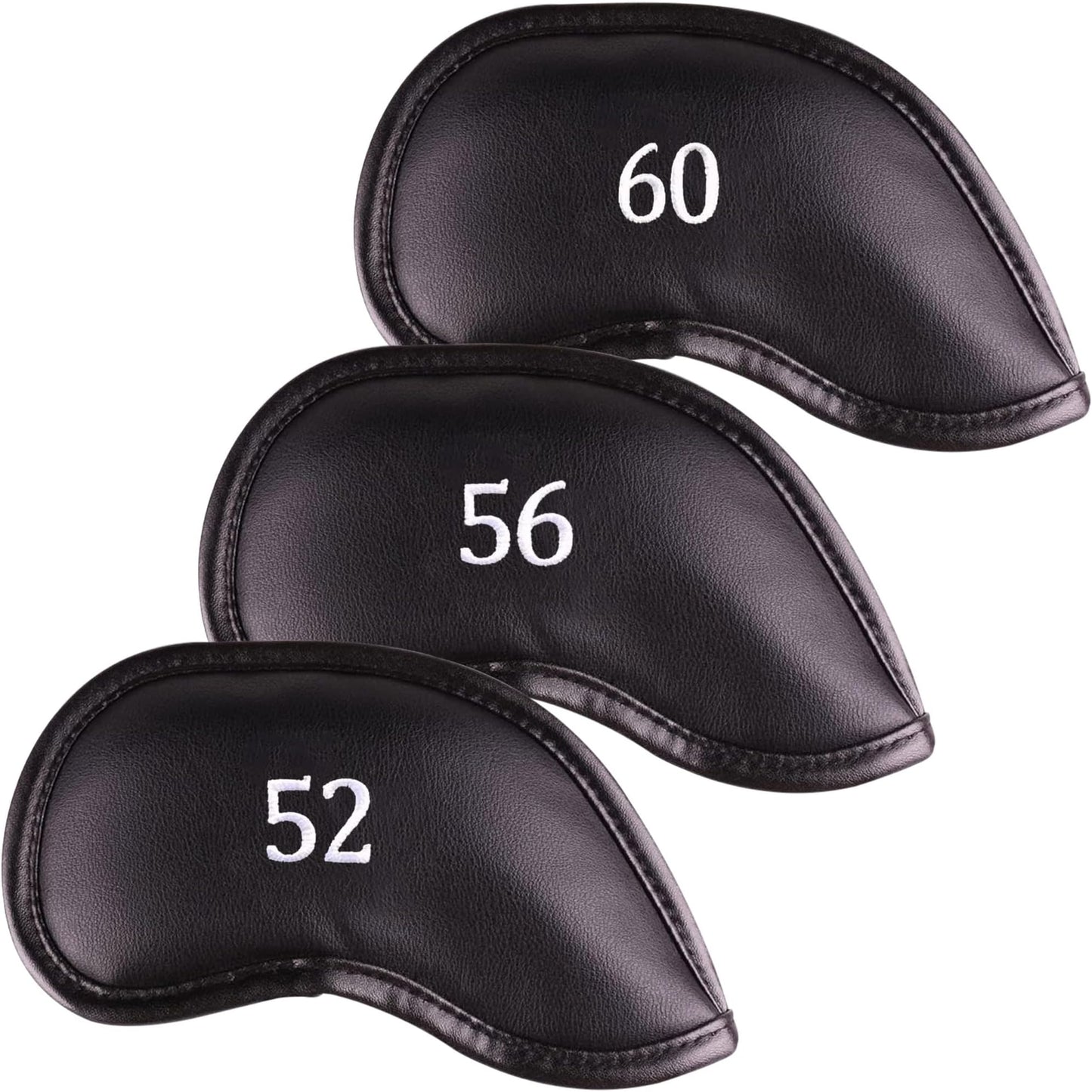 All Teed Up Premium Magnetic Leather Iron And Wedge Golf Club Head Covers | Set Of 10 | Fits Most Clubs | Embroidered Club Label On Both Sides Of Club Head Cover - 52,56,60 (set Of 3 Covers)